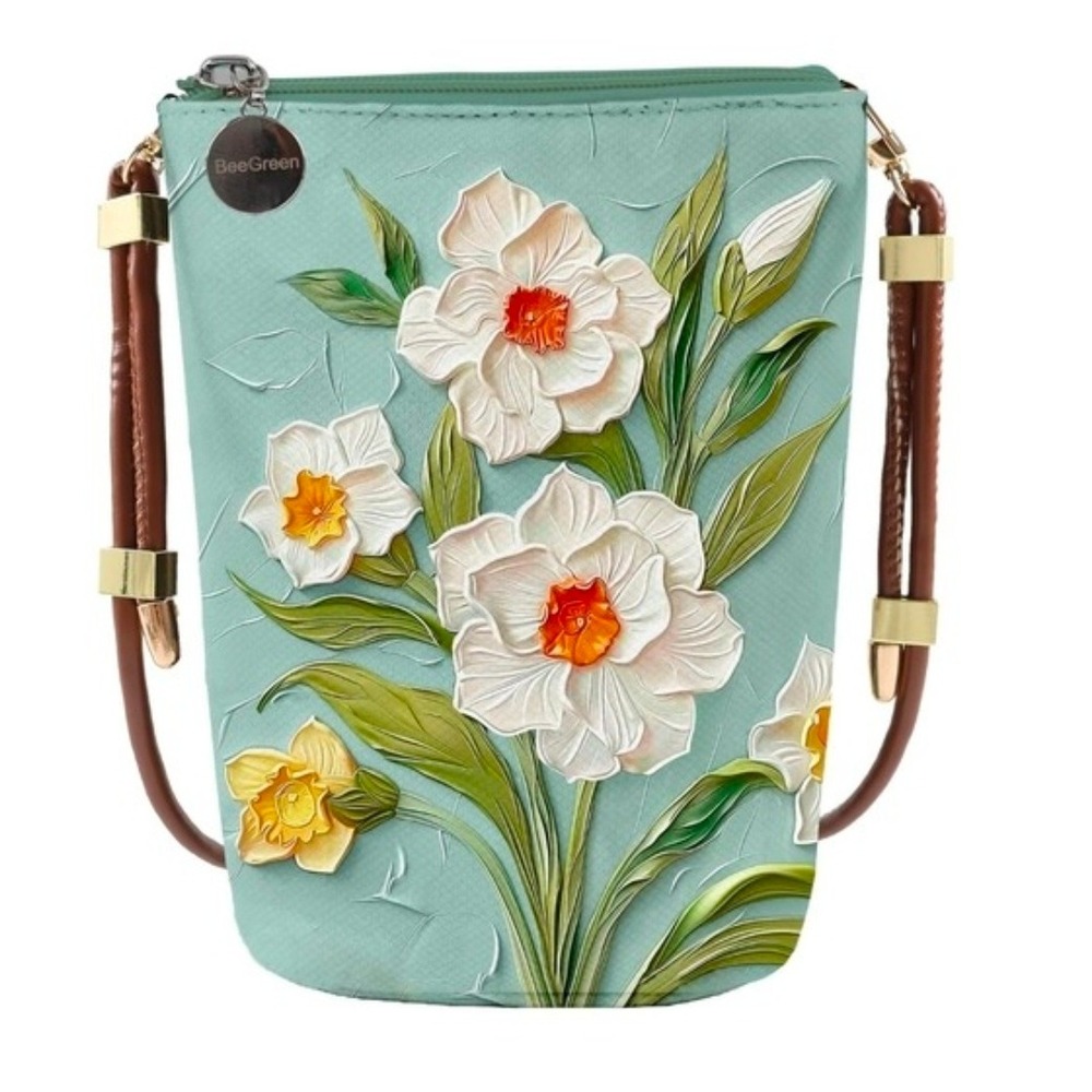 BeeGreen 3D Floral‎ Mint Green Crossbody Phone Bag Women's Small Purse